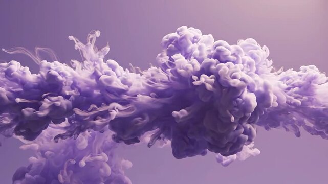 Purple ink clouds swirling and dissolving in water against violet backdrop