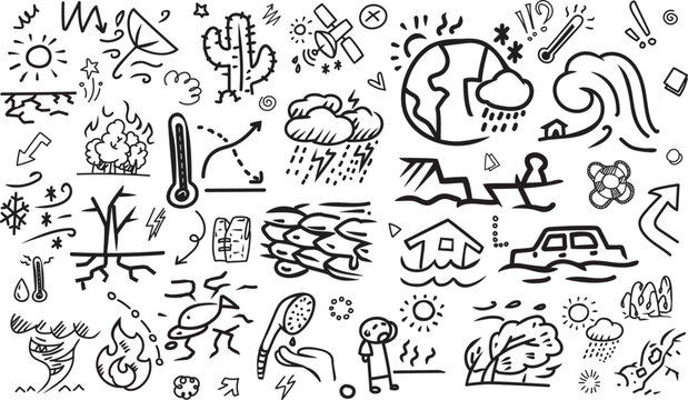 Global climate change phenomena doodle horizontal pattern