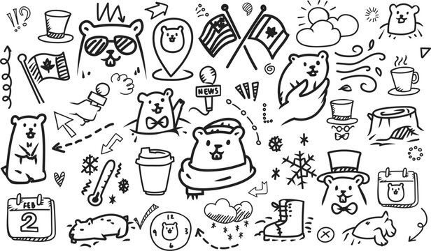 Groundhog Day festival holiday celebration doodle horizontal pattern