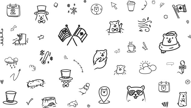 Minimal Groundhog Day festival doodle background with clean space