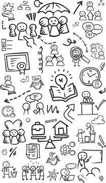 HR management employment and candidate search vertical doodle pattern
