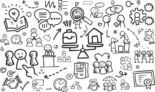 Human resources HR management and employment recruitment doodle pattern