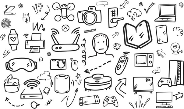 Smart digital electronics and modern devices doodle horizontal pattern