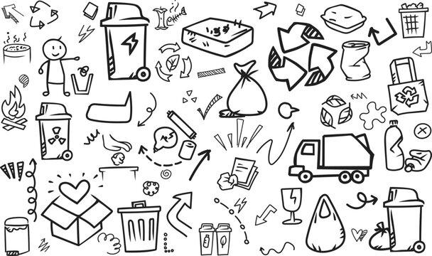 Eco friendly waste recycling and environmental care doodle pattern
