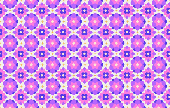 Purple and Pink Geometric Floral Seamless Vector Pattern Background