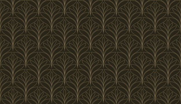 Dark Gold Art Deco Leaf Seamless Vector Pattern Background