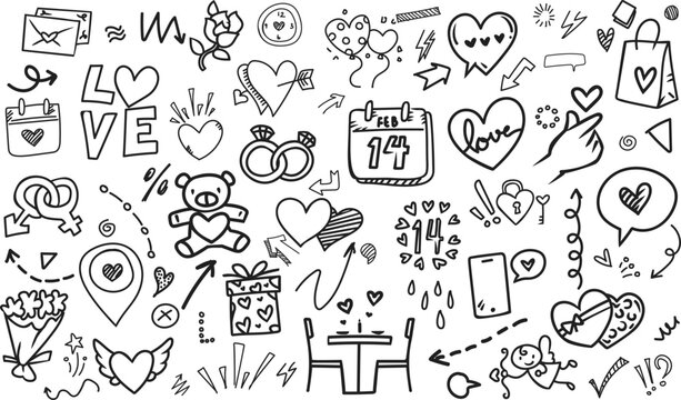 Romantic love and Valentine day celebration doodle pattern