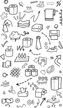 Tissue paper hygiene products and sanitary cleaning vertical doodle pattern