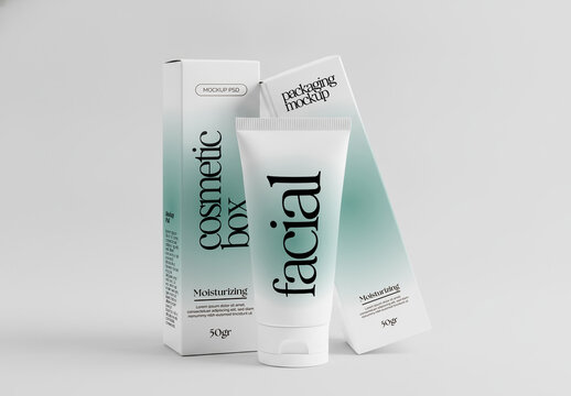 Cosmetic Tube and Box Packaging Mockup