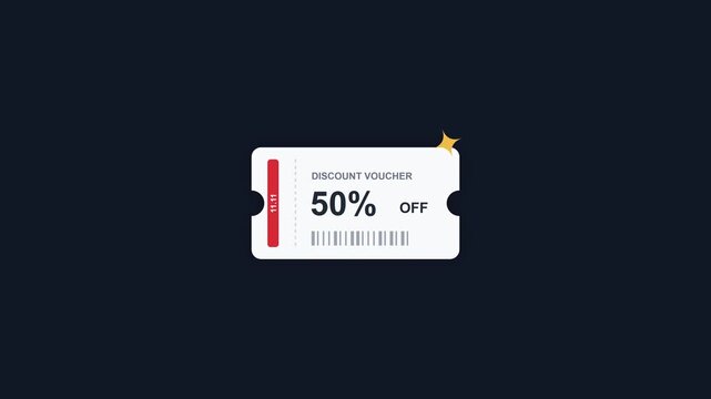 Discount Voucher Digital Promotion Graphic with Fifty Percent Off Offer and Barcode Animation