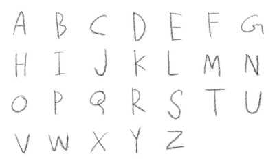 Handwritten English alphabet PNG set. A-Z letters, rough pencil sketch, doodle, creative design. For education, kids learning, crafts, teaching. Isolated transparent object. © PNG KING