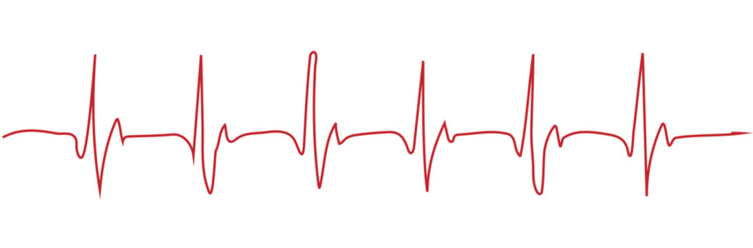 Red ekg heart rhythm line isolated on a plain white background, medical heartbeat d