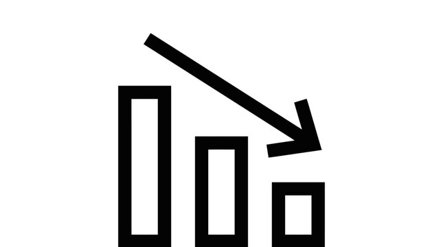 Simple black and white bar chart icon showing a downward trend.