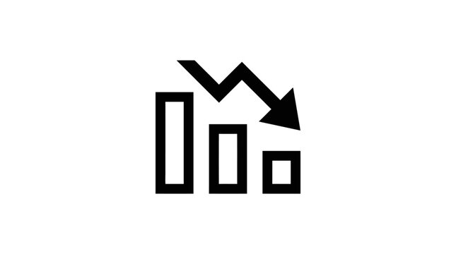 Black and white icon of a bar chart showing a downward trend.