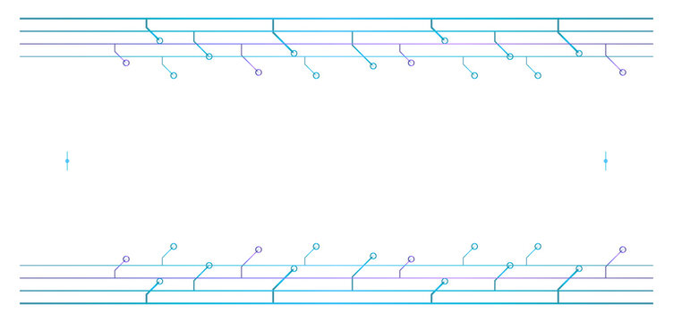 Abstract digital circuit board pattern with parallel lines and connection nodes isolated on transparent background