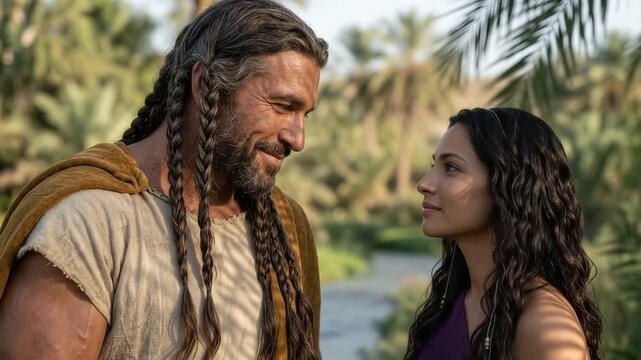 Biblical Scene of Samson Confiding Secrets to Delilah