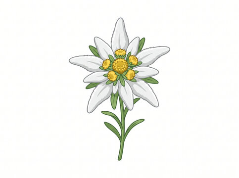 Illustrated edelweiss flower on a plain white background
