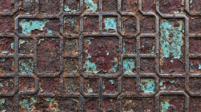 Close up view of rusted metal grate texture