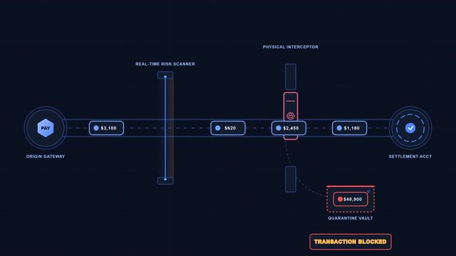Premium B2B Financial Cybersecurity Real-Time Fraud Detection and Suspicious Transaction Interception Motion Graphic