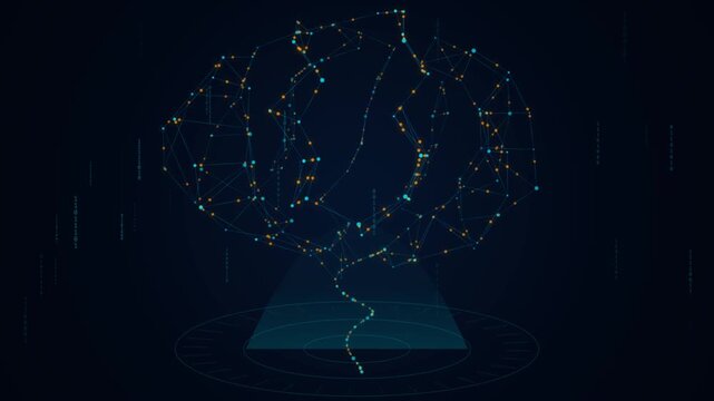 Digital brain animation representing artificial intelligence and complex neural network connections