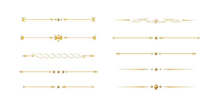 Elegant gold divider with ornate flourishes creates a luxurious border element perfect for premium invitations, certificates, and decorative page accents in vintage style designs.