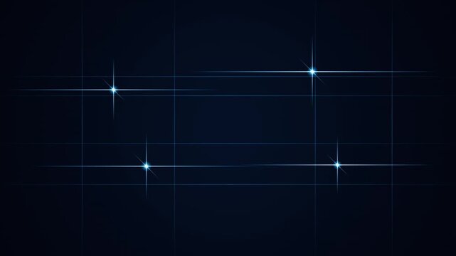Dynamic dark blue technology background with glowing crosshair star flares abstract digital grid ani