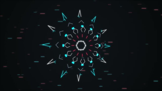 Futuristic digital abstract motion graphic loop vibrant geometric shapes glowing white blue red mode