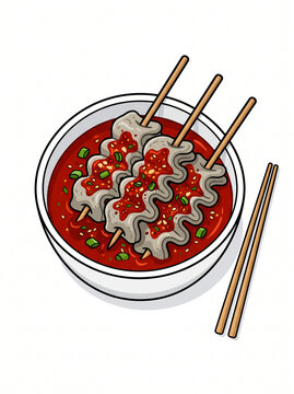 spicy odeng with chopsticks and bowl