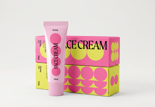 Cream Tube and Cosmetic Boxes Mockup
