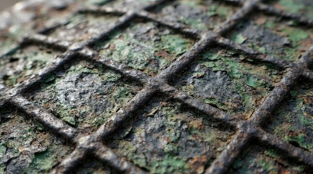 Detailed Macro Texture of Weathered Green Metal Grate Surface