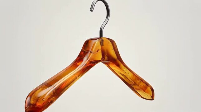 Amber resin clothes hanger with metal hook isolated on white