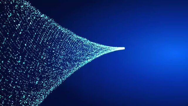 Abstract digital background with a funnel shape made of glowing blue particles converging into a single point in space