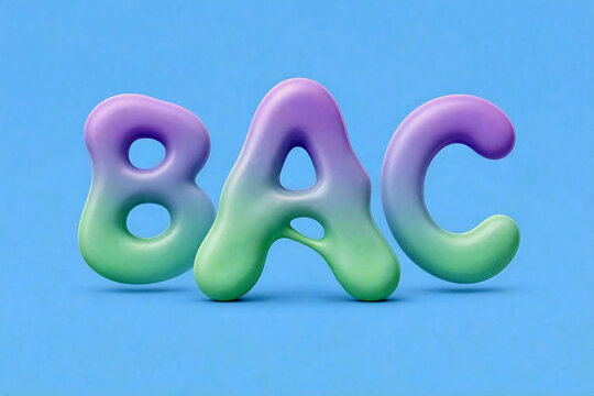 Modern 3D abstract letters bac with gradient purple and green color scheme for creative branding and design projects