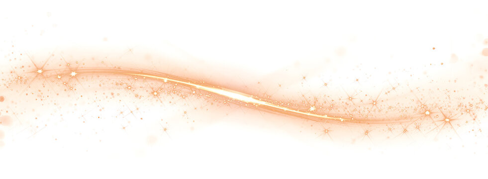 Elegant golden sparkling light trail with glowing particles and curved wave on transparent background for luxury celebration and premium design