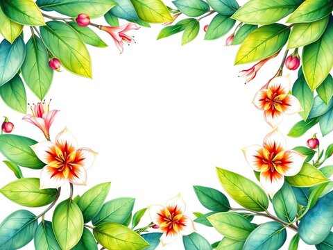 Eucalyptus frame with watercolor botanical floral painting, corner border, green leaf details, illustration, green
