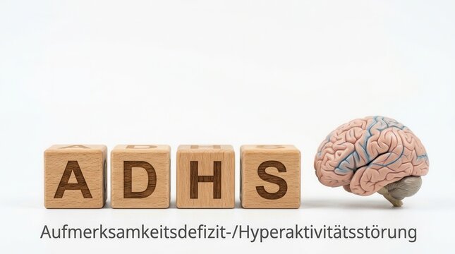 Adhd Symbolized With Blocks And Brain Model For Medical Concept