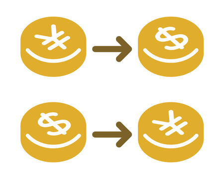 円とドル交換アイコンセット 通貨変換マネーイラスト素材　Yen and Dollar Exchange Icon Set Currency Conversion Design