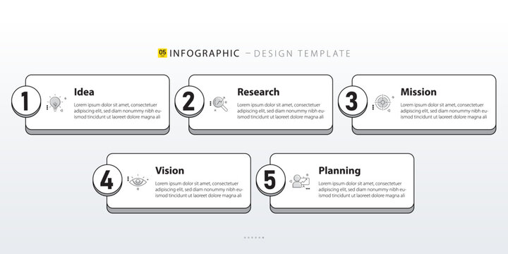 Infographic template design. 5 Step timeline journey. Process diagram, 5 options on white background, Infograph elements, business, education, technology, modern vector illustration.