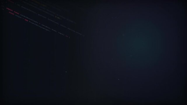 Abstract digital background with programming code lines on a dark screen