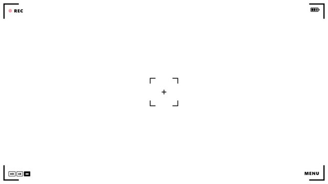 Camera viewfinder overlay with recording indicator, battery status, and focus frame isolated on white background