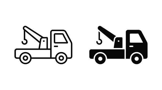 Tow truck icon in outline and solid style vector illustration