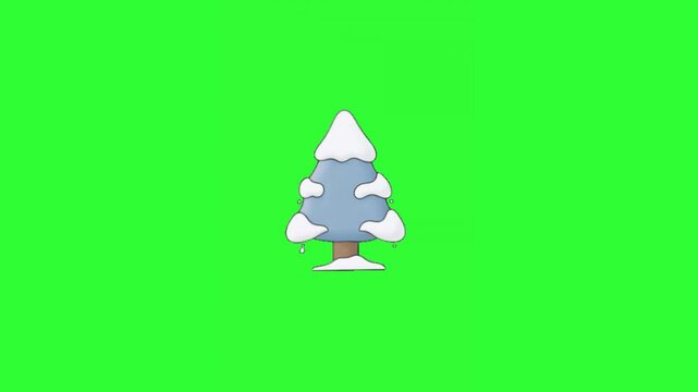 Green screen animation of a snow-covered fir tree