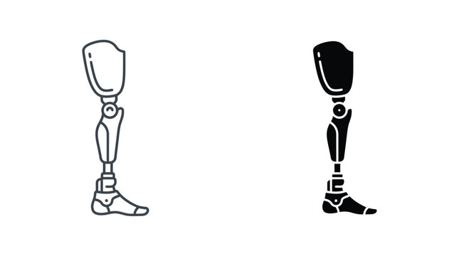 Prosthetic leg icon in outline and solid style vector illustration