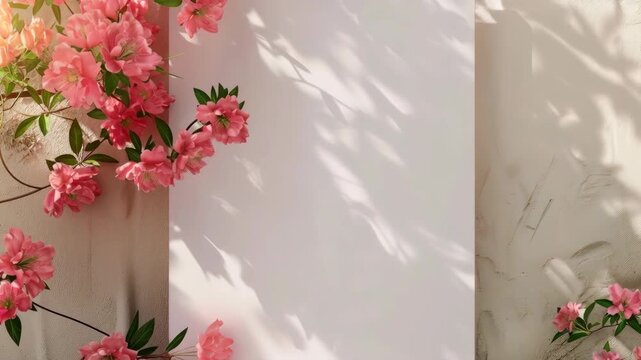 Elegant Pink Flowers and Dappled Sunlight on Textured Wall
