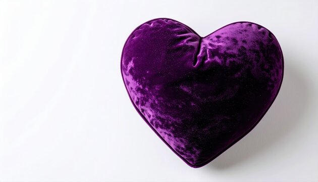 Purple velvet heart cushion symbolizing love and romance