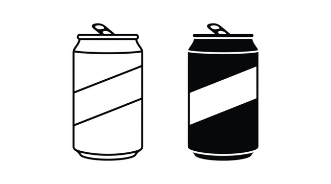 Soda can icon set in outline and solid vector illustration