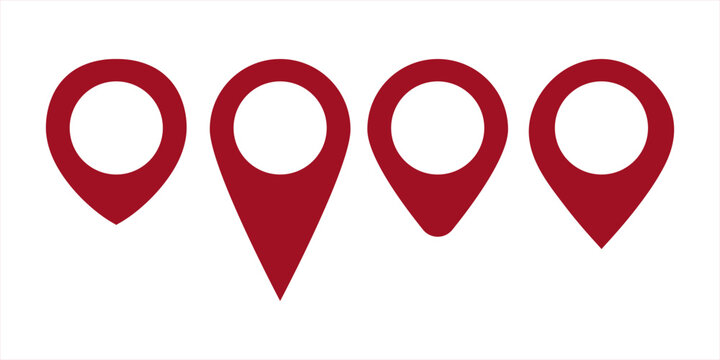Red Location Pin Icons Set on Transparent Background