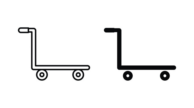 Warehouse flatbed cart vector illustration in outline and solid style