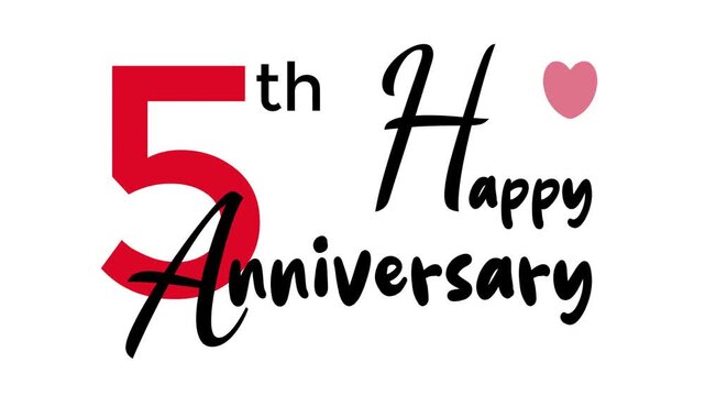 Happy 5th anniversary with red numbers and a spinning heart.