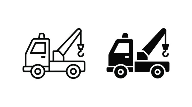 Tow truck icon in outline and solid style vector illustration